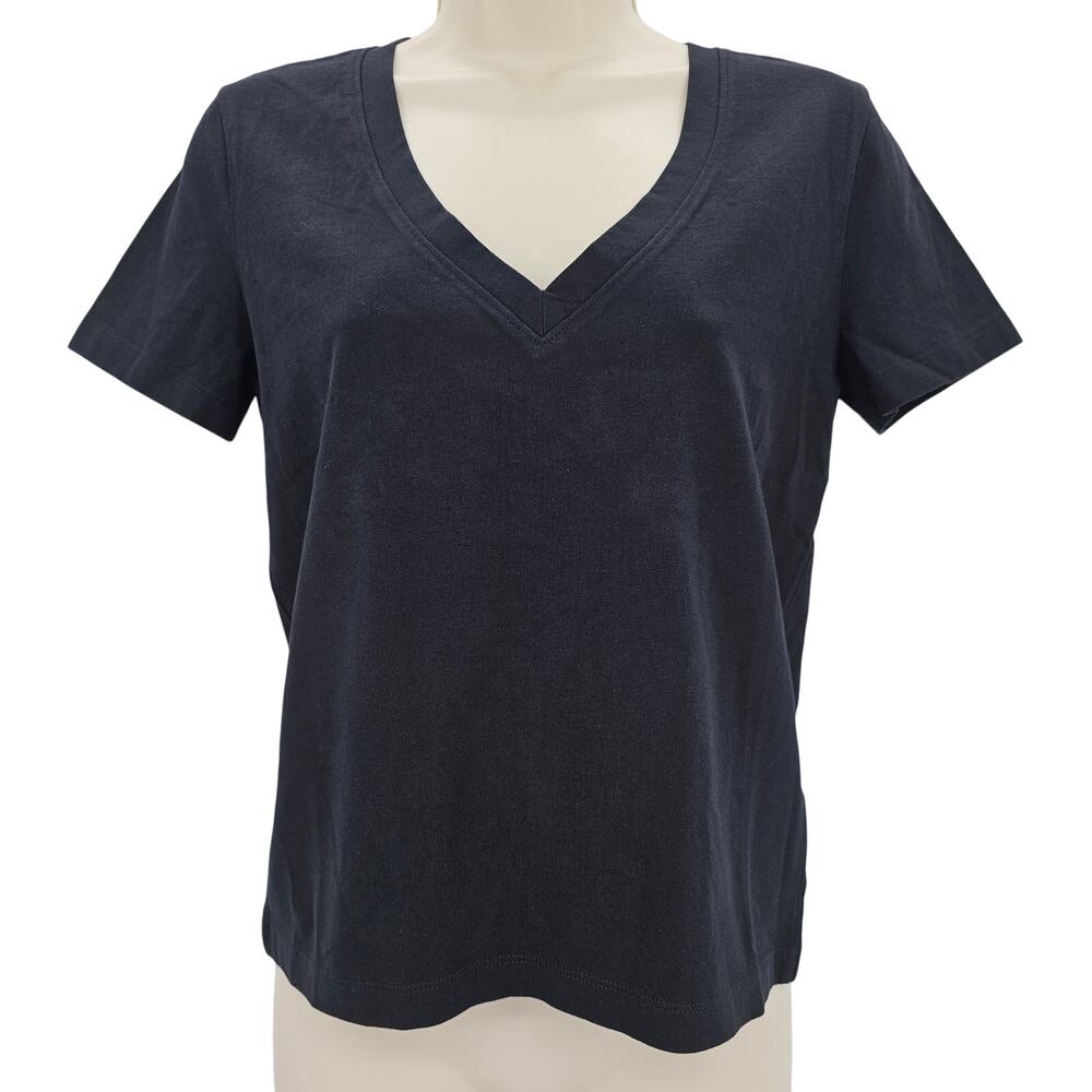 Madewell Womans size XXS The Perfect V-Neck Cotton SS T-Shirt Black NX189 NEW